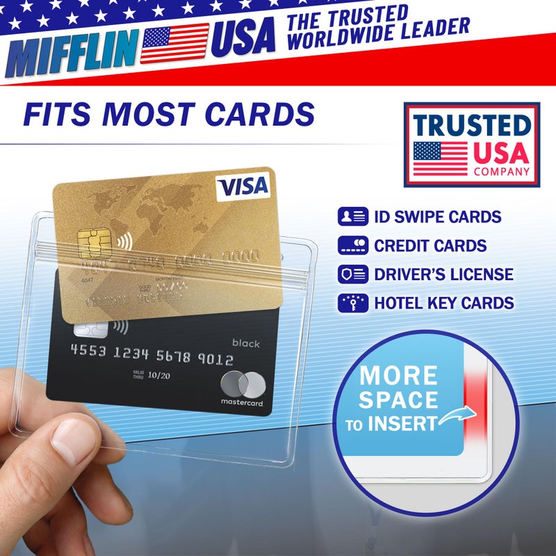 Mifflin-USA Card Protector (Clear, 4x3 Inches, 100 Pack), Waterproof and Resealable Horizontal Plastic ID Name Badge Holders - Image 3